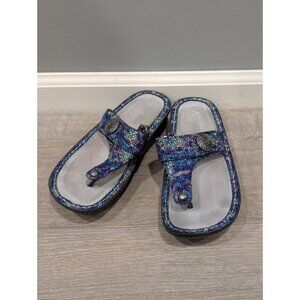 Alegria Carina Thong Sandals Blue Iris Leather 38 US 7.5/8 Comfort Orthopedic